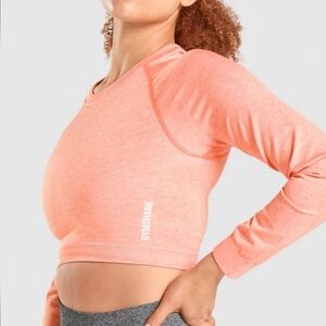 Gymshark Orange Adapt Marl Seamless Long-Sleeve Crop Top - Size Medium